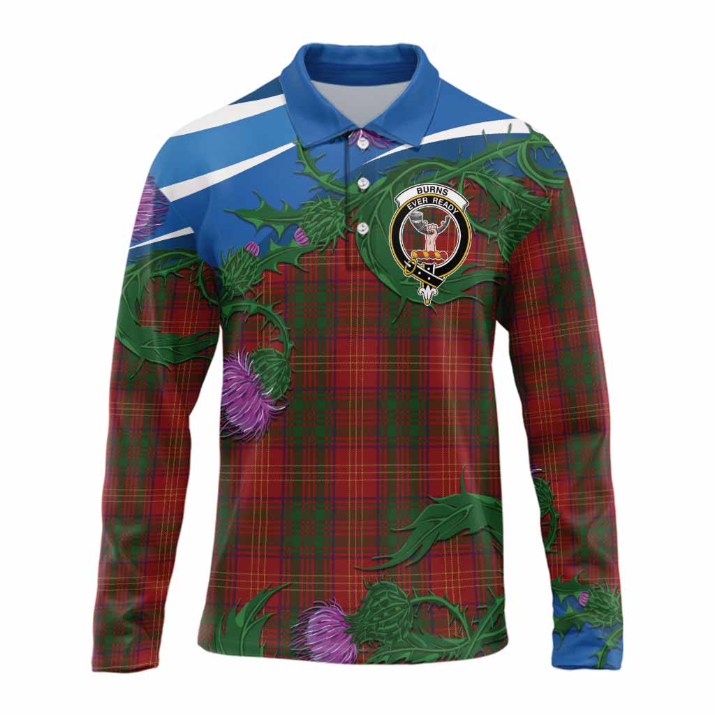 Burns Tartan Family Crest Long Sleeve Polo Shirt Thistle in Minimalism