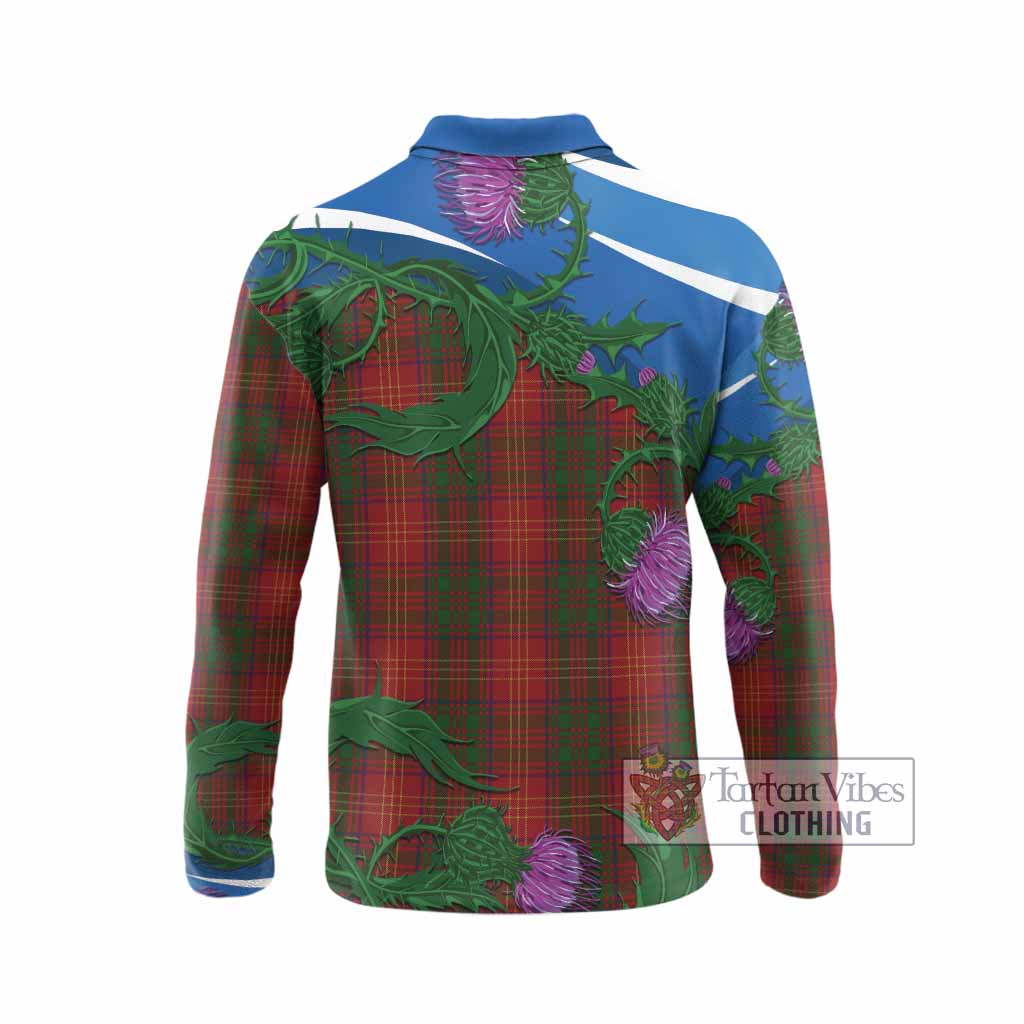 Burns Tartan Family Crest Long Sleeve Polo Shirt Thistle in Minimalism