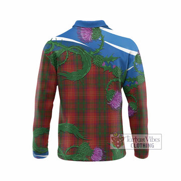 Burns Tartan Family Crest Long Sleeve Polo Shirt Thistle in Minimalism