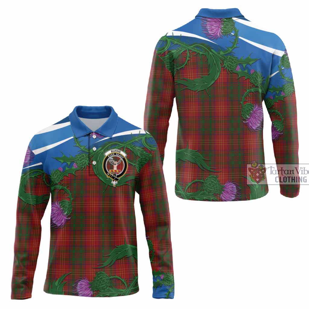 Burns Tartan Family Crest Long Sleeve Polo Shirt Thistle in Minimalism