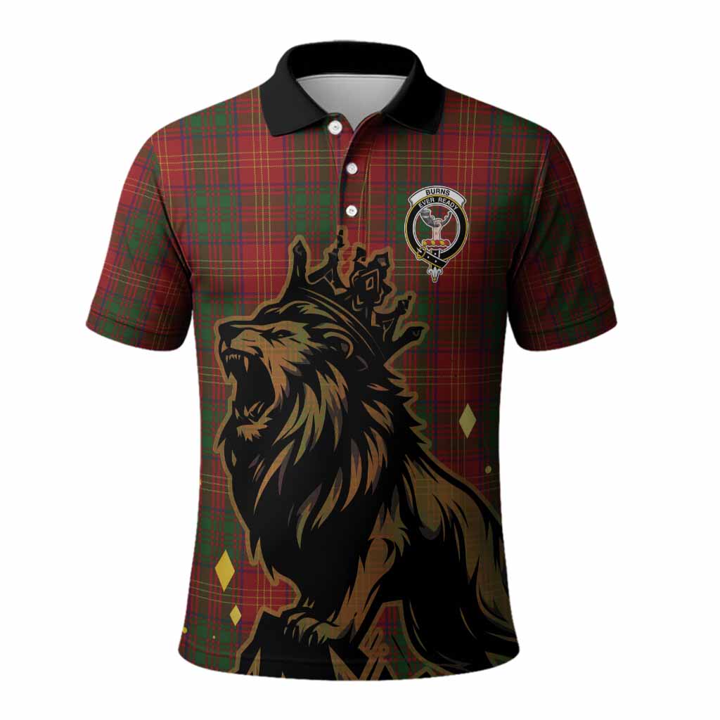 Burns Tartan Family Crest Polo Shirt Crowned Lion Roaring
