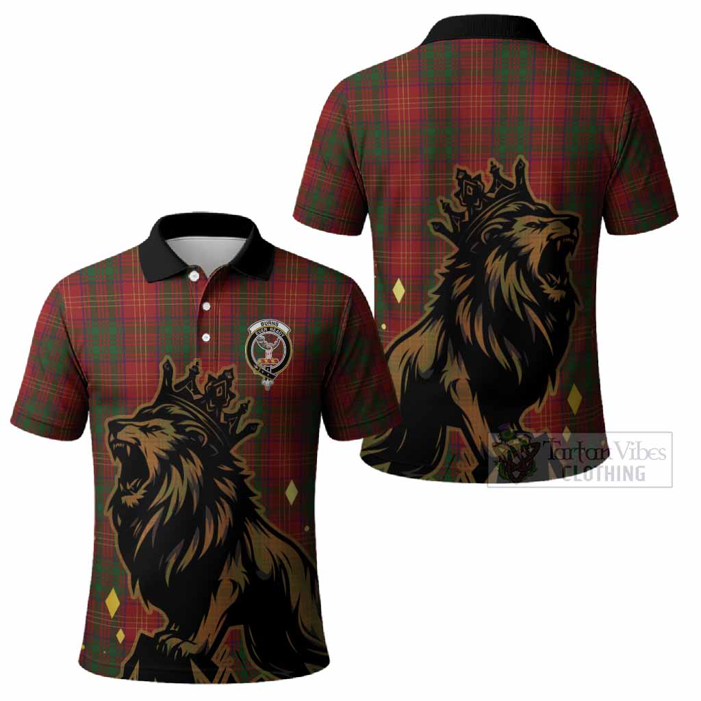 Burns Tartan Family Crest Polo Shirt Crowned Lion Roaring