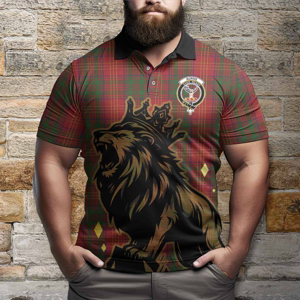 Burns Tartan Family Crest Polo Shirt Crowned Lion Roaring