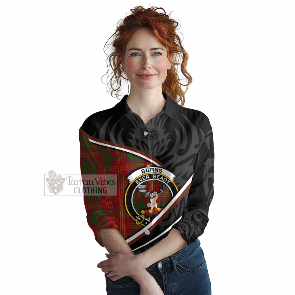 Burns Tartan Family Crest Women Casual Shirt Celtic Scottish Thistle Floral - Tartan Vibes Clothing