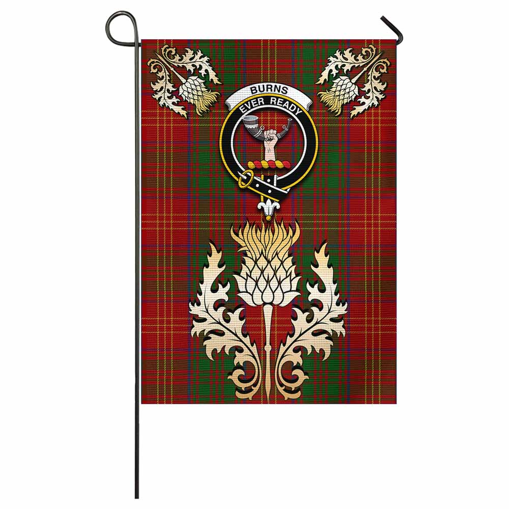 Burns Tartan Garden Flag with Golden Regal Scottish Thistle Emblem - Tartan Vibes Clothing