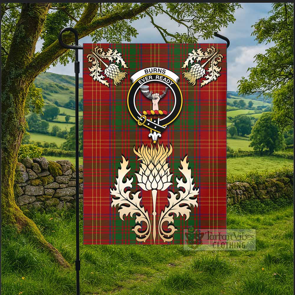 Burns Tartan Garden Flag with Golden Regal Scottish Thistle Emblem - Tartan Vibes Clothing