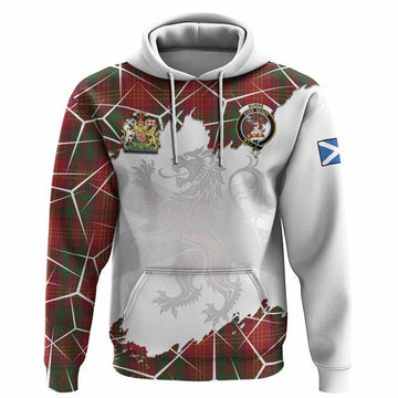 Burns Tartan Hoodie with Family Crest and Lion Rampant Grunge Style