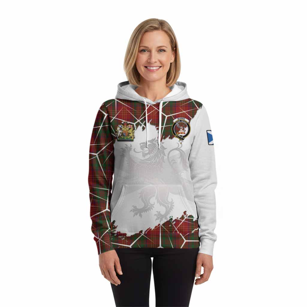 Burns Tartan Hoodie with Family Crest and Lion Rampant Grunge Style