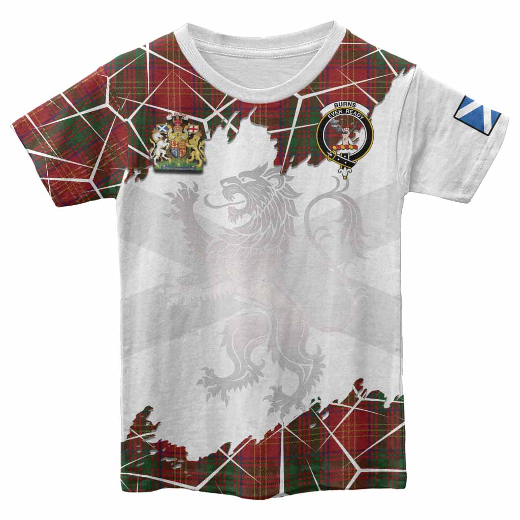 Burns Tartan Kid T-shirt with Family Crest and Lion Rampant Grunge Style