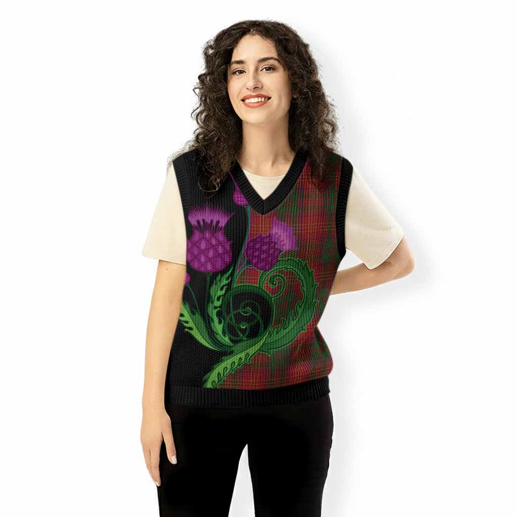 Burns Tartan Knitted V-Neck Vest Traditional Scottish Thistle