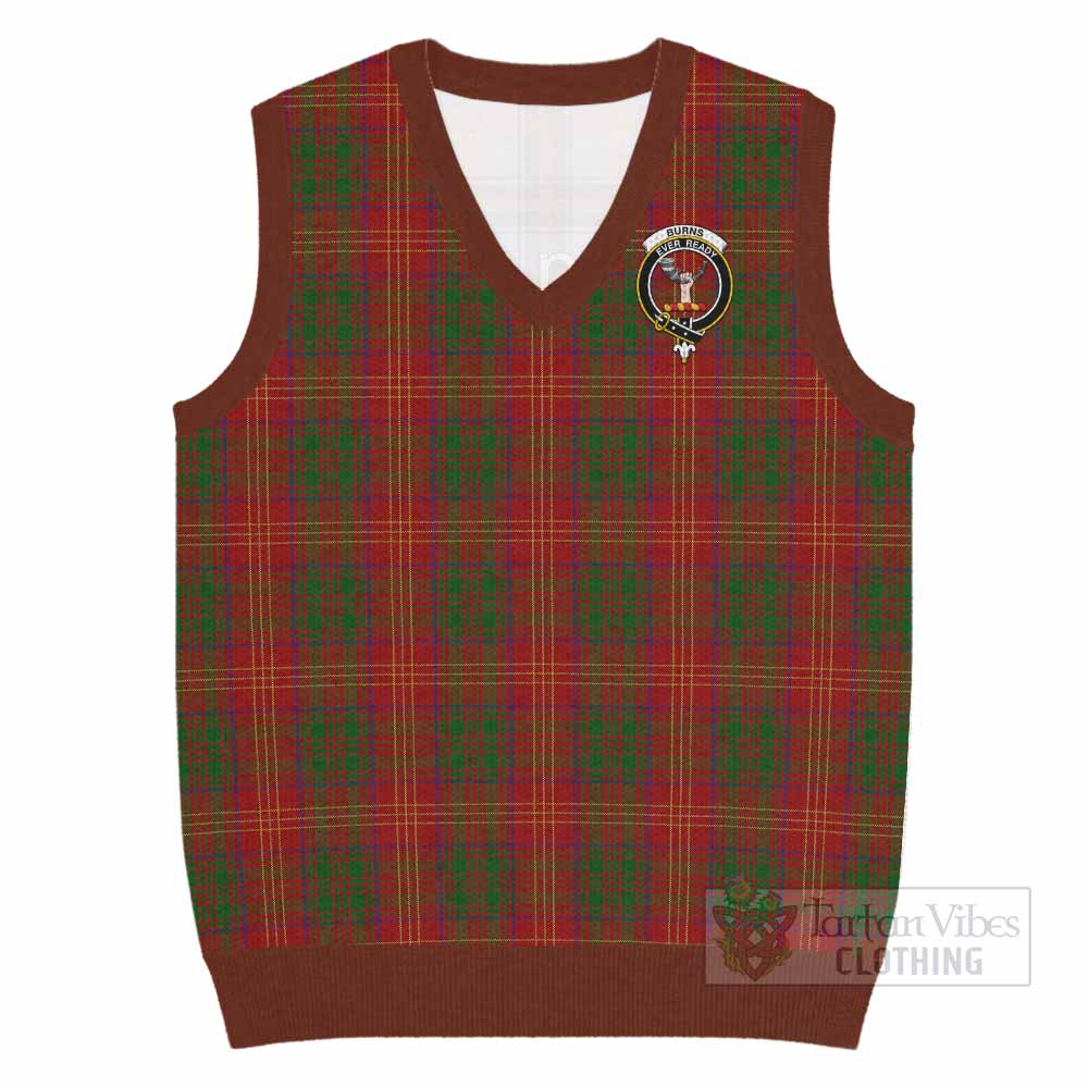 Burns Tartan Knitted V-Neck Vest with Family Crest - Tartan Vibes Clothing