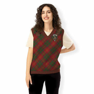 Burns Tartan Knitted V-Neck Vest with Family Crest Cross Style