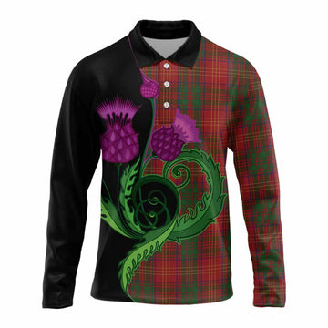 Burns Tartan Long Sleeve Polo Shirt Traditional Scottish Thistle