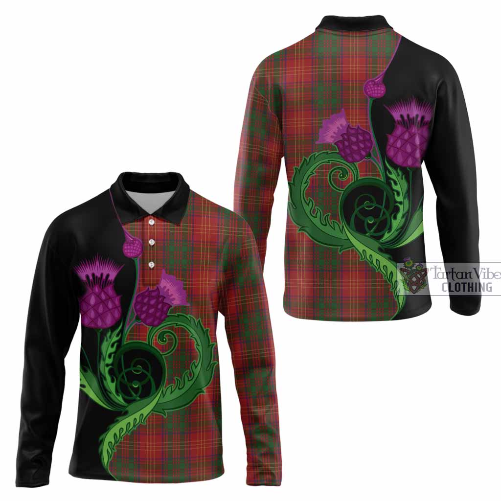 Burns Tartan Long Sleeve Polo Shirt Traditional Scottish Thistle