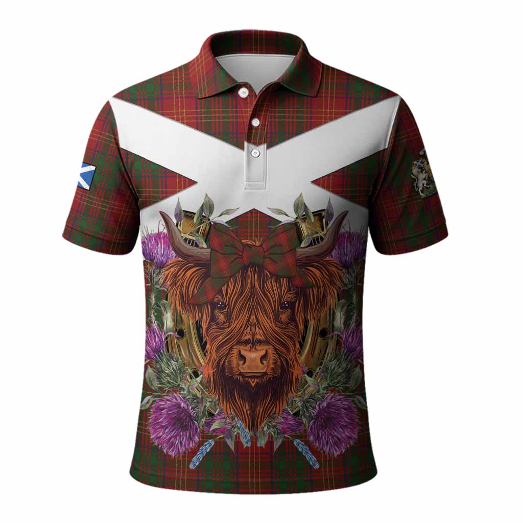 Burns Tartan Polo Shirt Scottish Thistle Heilan Coo
