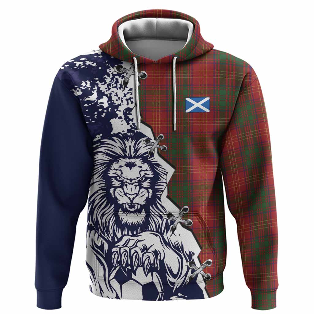 Burns Tartan Scottish Hoodie Angry Lion With Soccer Ball Style