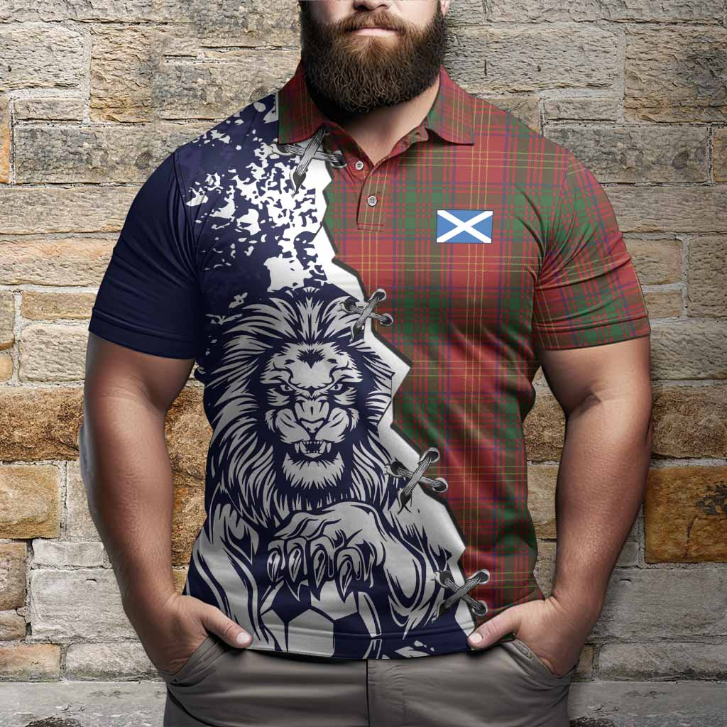 Burns Tartan Scottish Polo Shirt Angry Lion With Soccer Ball Style
