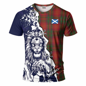 Burns Tartan Scottish T-Shirt Angry Lion With Soccer Ball Style