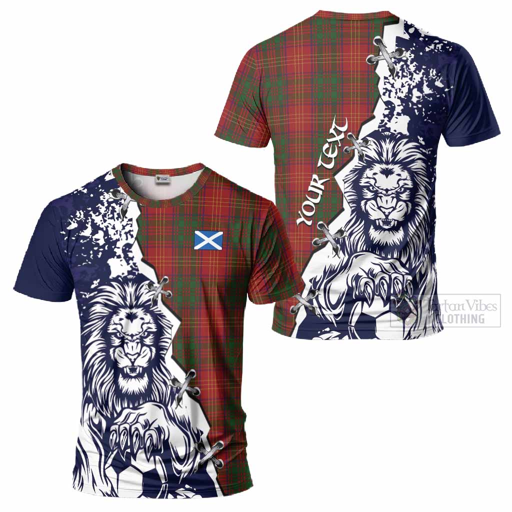 Burns Tartan Scottish T-Shirt Angry Lion With Soccer Ball Style