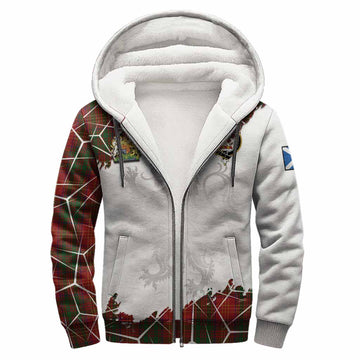 Burns Tartan Sherpa Hoodie with Family Crest and Lion Rampant Grunge Style