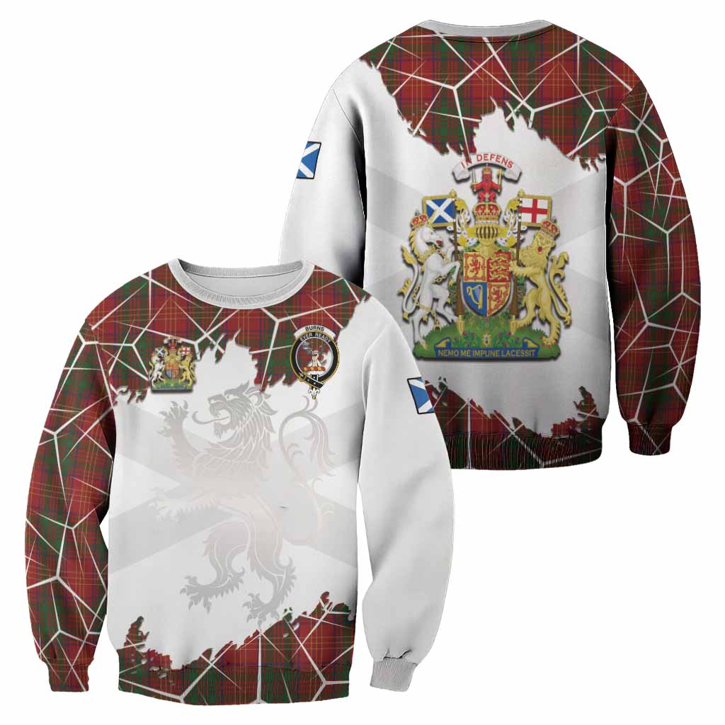 Burns Tartan Sweatshirt with Family Crest and Lion Rampant Grunge Style