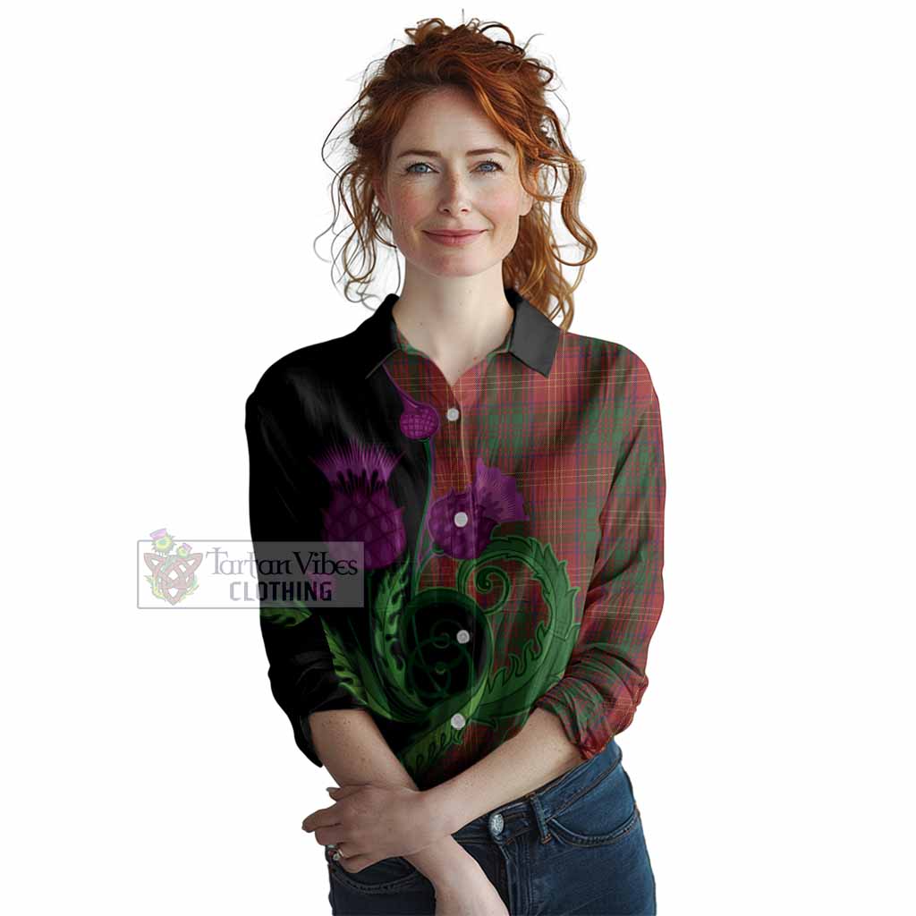 Burns Tartan Women Casual Shirt Traditional Scottish Thistle
