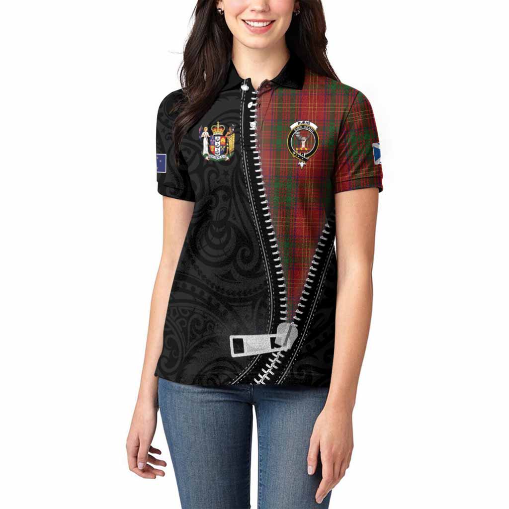 Burns Tartan Women Polo Shirt New Zealand Pattern Unique Zipper Stylized