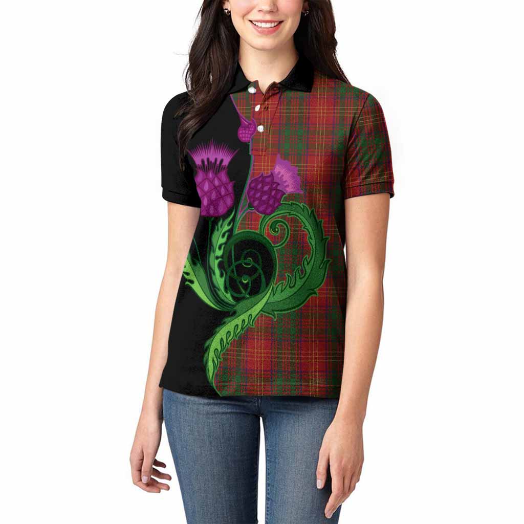 Burns Tartan Women Polo Shirt Traditional Scottish Thistle