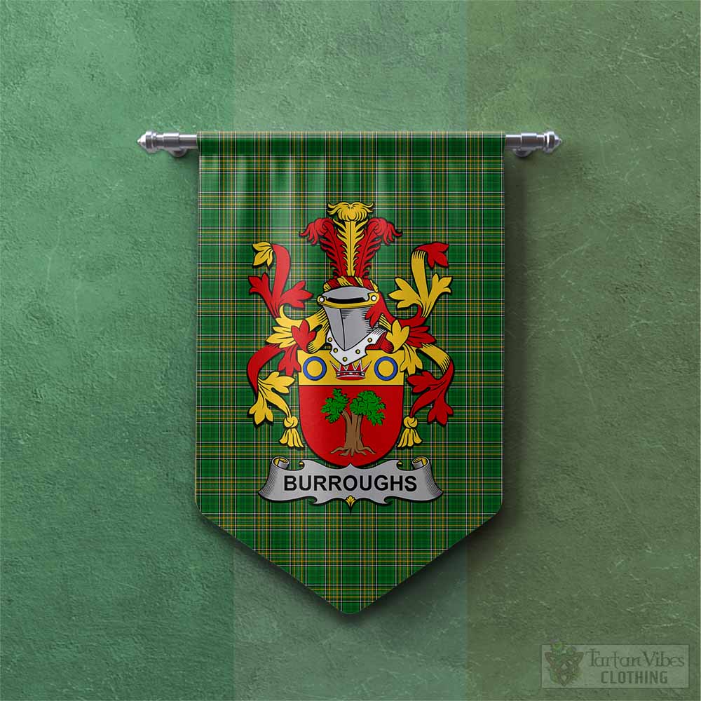 Tartan Vibes Clothing Burroughs Irish Clan Tartan Gonfalon, Tartan Banner with Coat of Arms