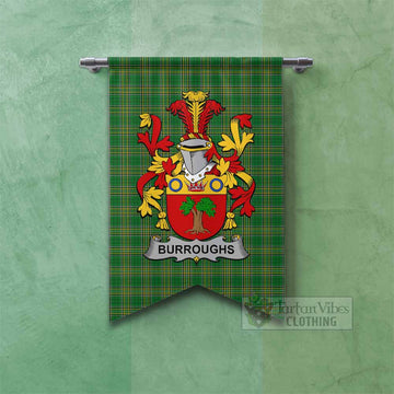 Burroughs Irish Clan Tartan Gonfalon, Tartan Banner with Coat of Arms