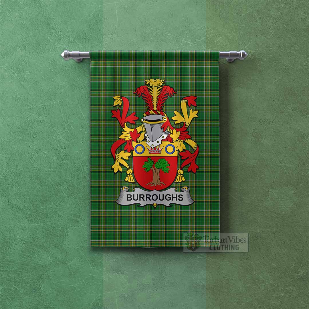 Tartan Vibes Clothing Burroughs Irish Clan Tartan Gonfalon, Tartan Banner with Coat of Arms