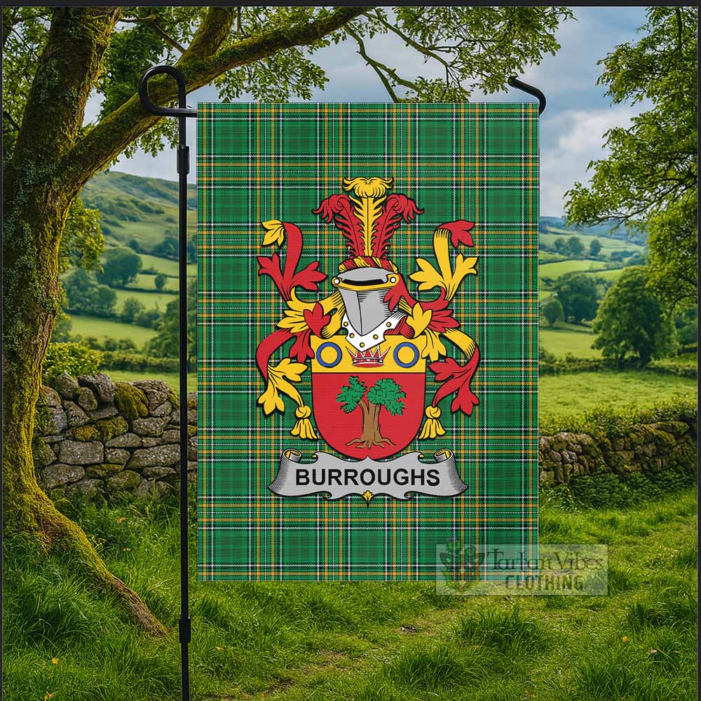 Burroughs Irish Clan Tartan Flag with Coat of Arms