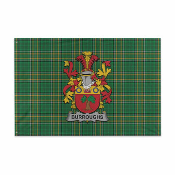 Burroughs Irish Clan Tartan House Flag with Coat of Arms