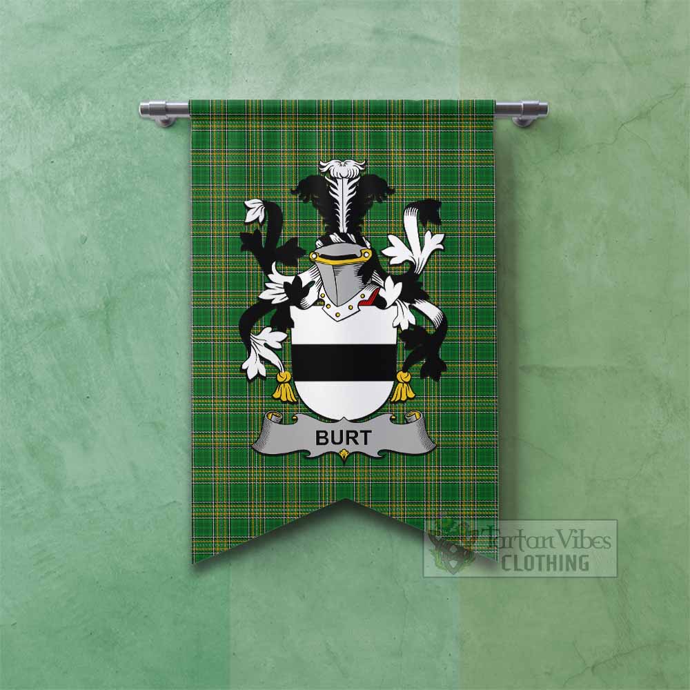 Burt Irish Clan Tartan Gonfalon, Tartan Banner with Coat of Arms Fishtail - Tartan Vibes Clothing