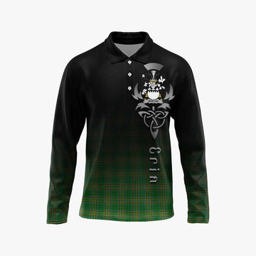 Burton Irish Clan Long Sleeve Polo Shirt with Coat of Arms Erin Go Bragh Celtic Inspired Unisex - Tartan Vibes Clothing