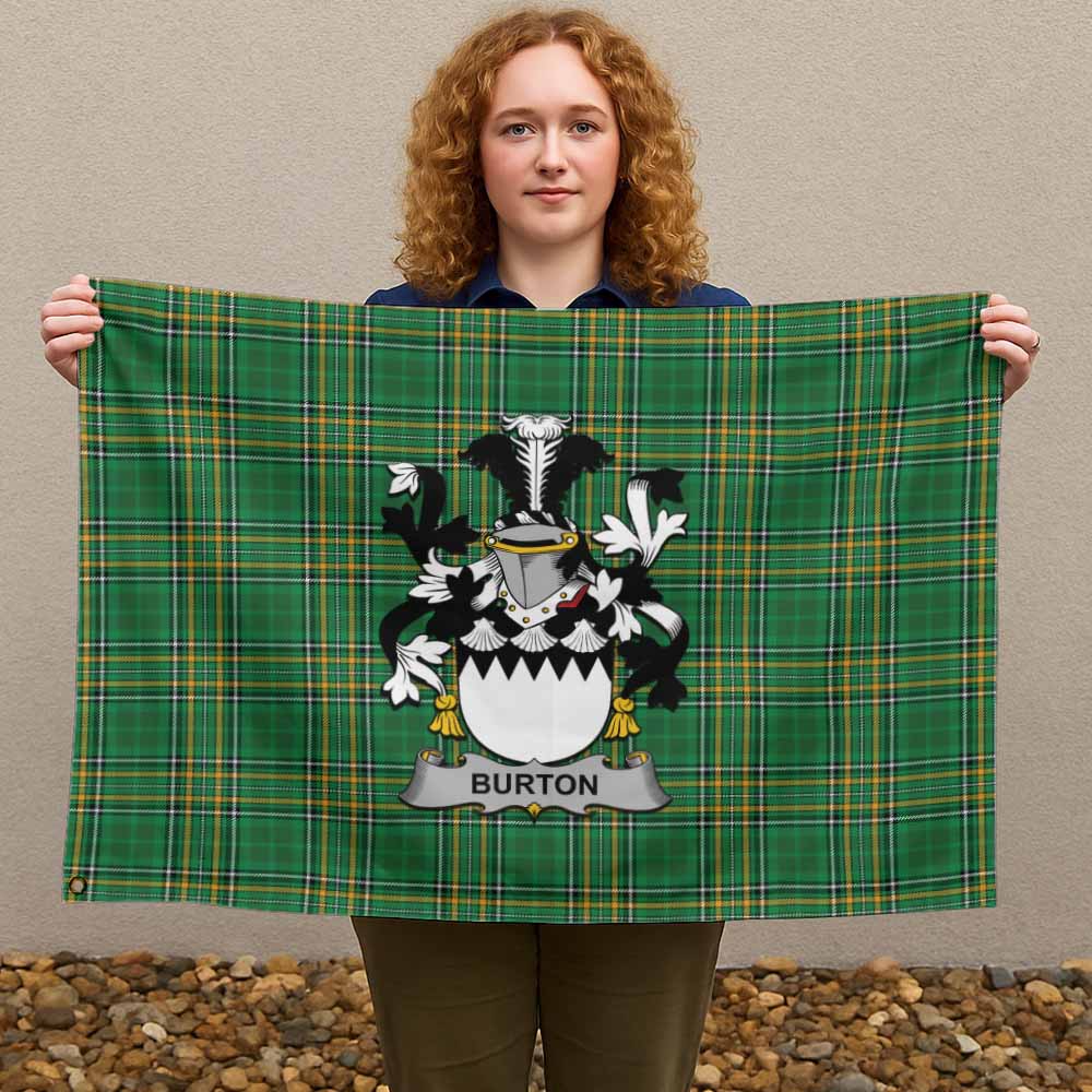 Tartan Vibes Clothing Burton Irish Clan Tartan House Flag with Coat of Arms