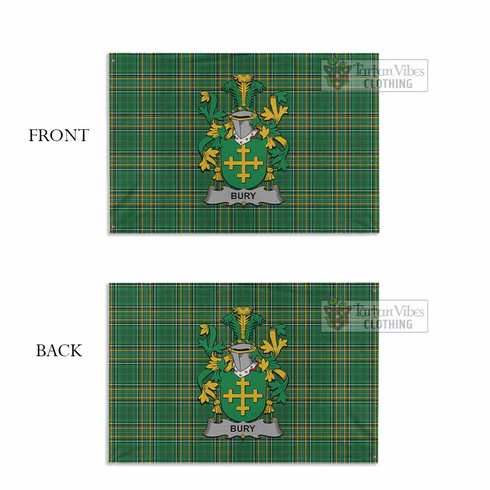 Tartan Vibes Clothing Bury Irish Clan Tartan House Flag with Coat of Arms