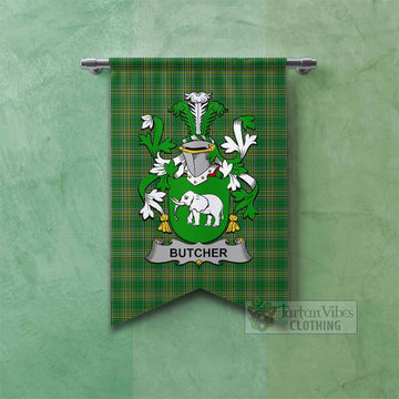 Tartan Vibes Clothing Butcher Irish Clan Tartan Gonfalon, Tartan Banner with Coat of Arms