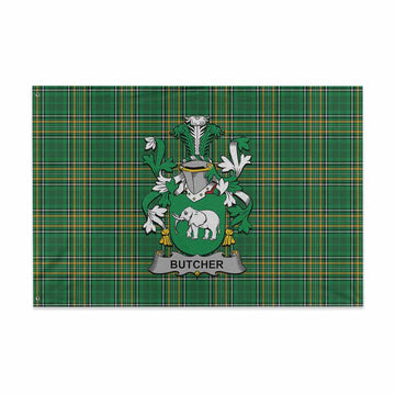 Tartan Vibes Clothing Butcher Irish Clan Tartan House Flag with Coat of Arms