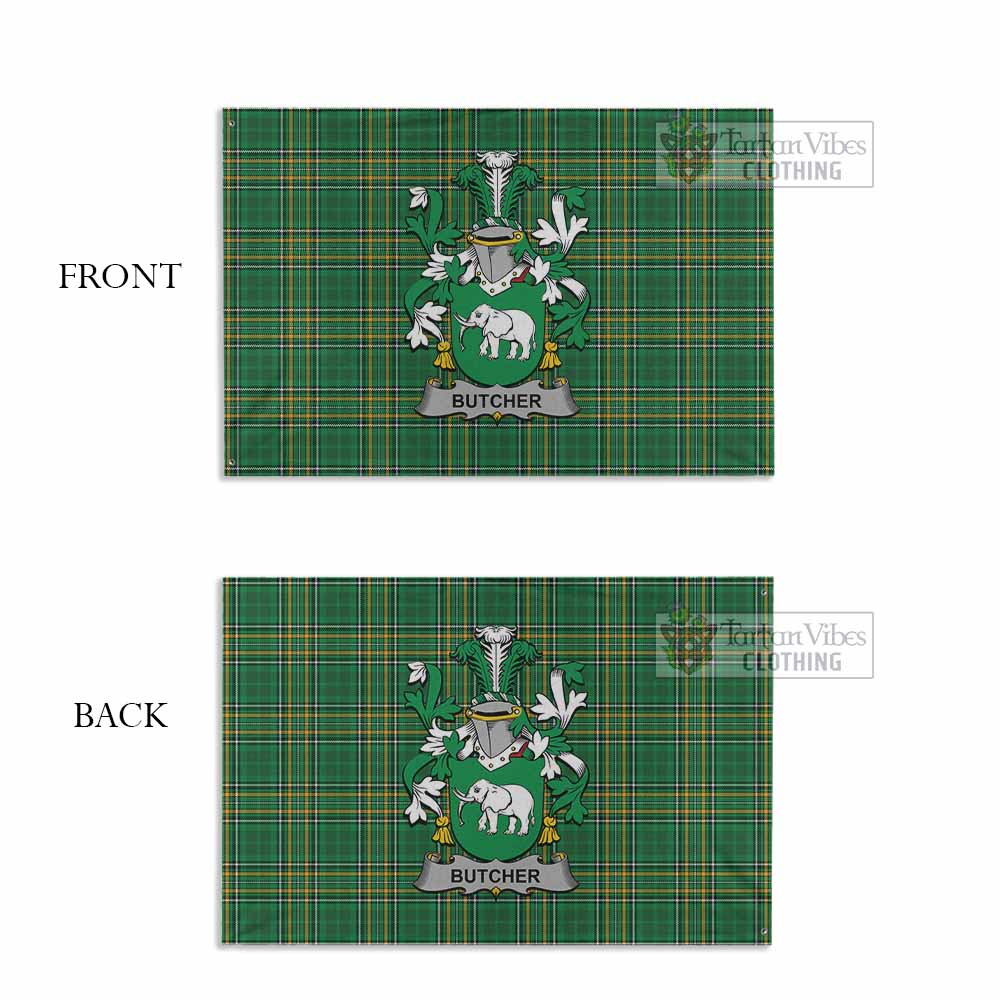 Tartan Vibes Clothing Butcher Irish Clan Tartan House Flag with Coat of Arms