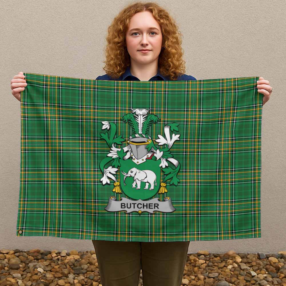Tartan Vibes Clothing Butcher Irish Clan Tartan House Flag with Coat of Arms