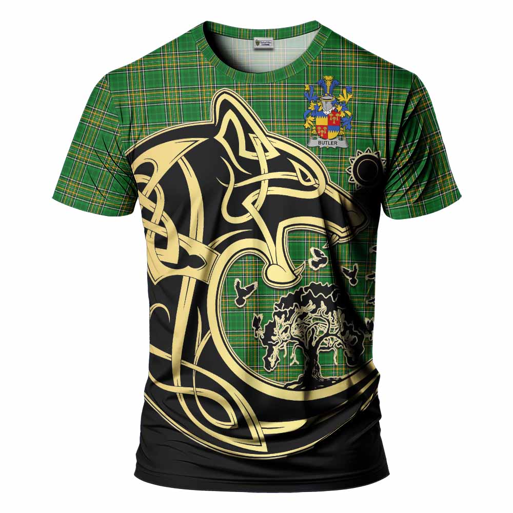 Butler Irish Tartan T-Shirt with Coat of Arms Celtic Wolf Style Kid's Shirt - Tartan Vibes Clothing