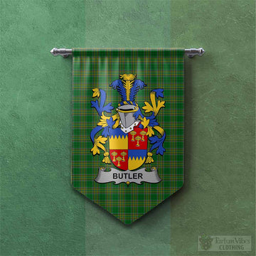 Butler Irish Clan Tartan Gonfalon, Tartan Banner with Coat of Arms