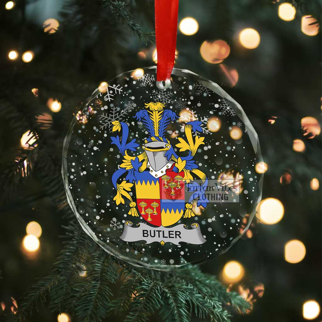 Tartan Vibes Clothing Butler Irish Clan Christmas Glass Ornament with Coat of Arms