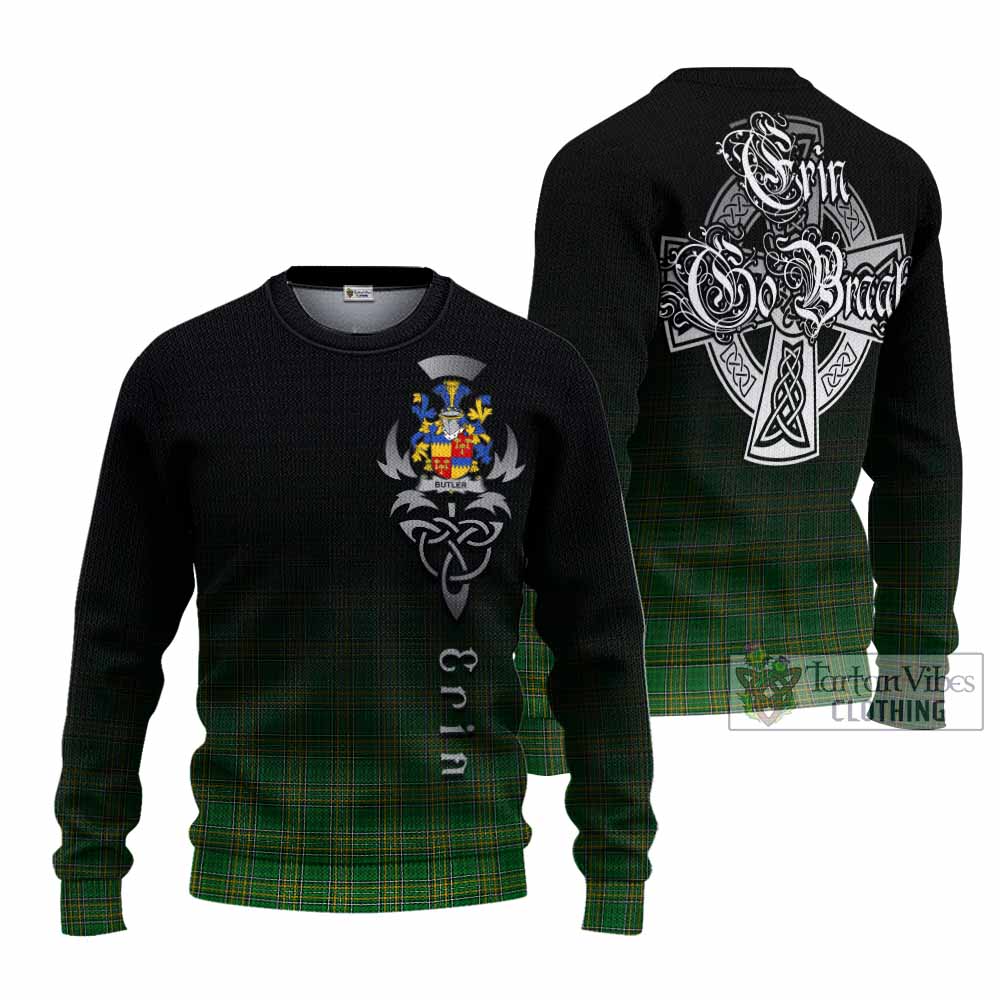 Tartan Vibes Clothing Butler Irish Clan Knitted Sweater with Coat of Arms Erin Go Bragh Celtic Inspired
