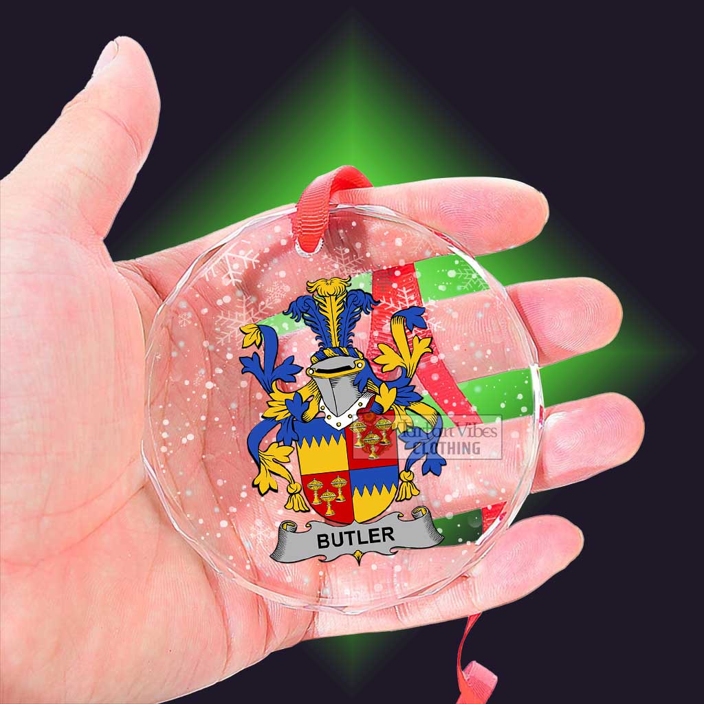 Tartan Vibes Clothing Butler Irish Clan Christmas Glass Ornament with Coat of Arms