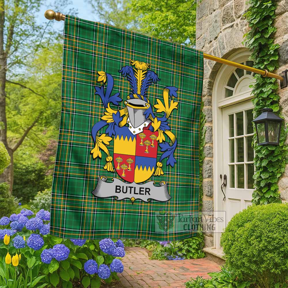 Butler Irish Clan Tartan Flag with Coat of Arms