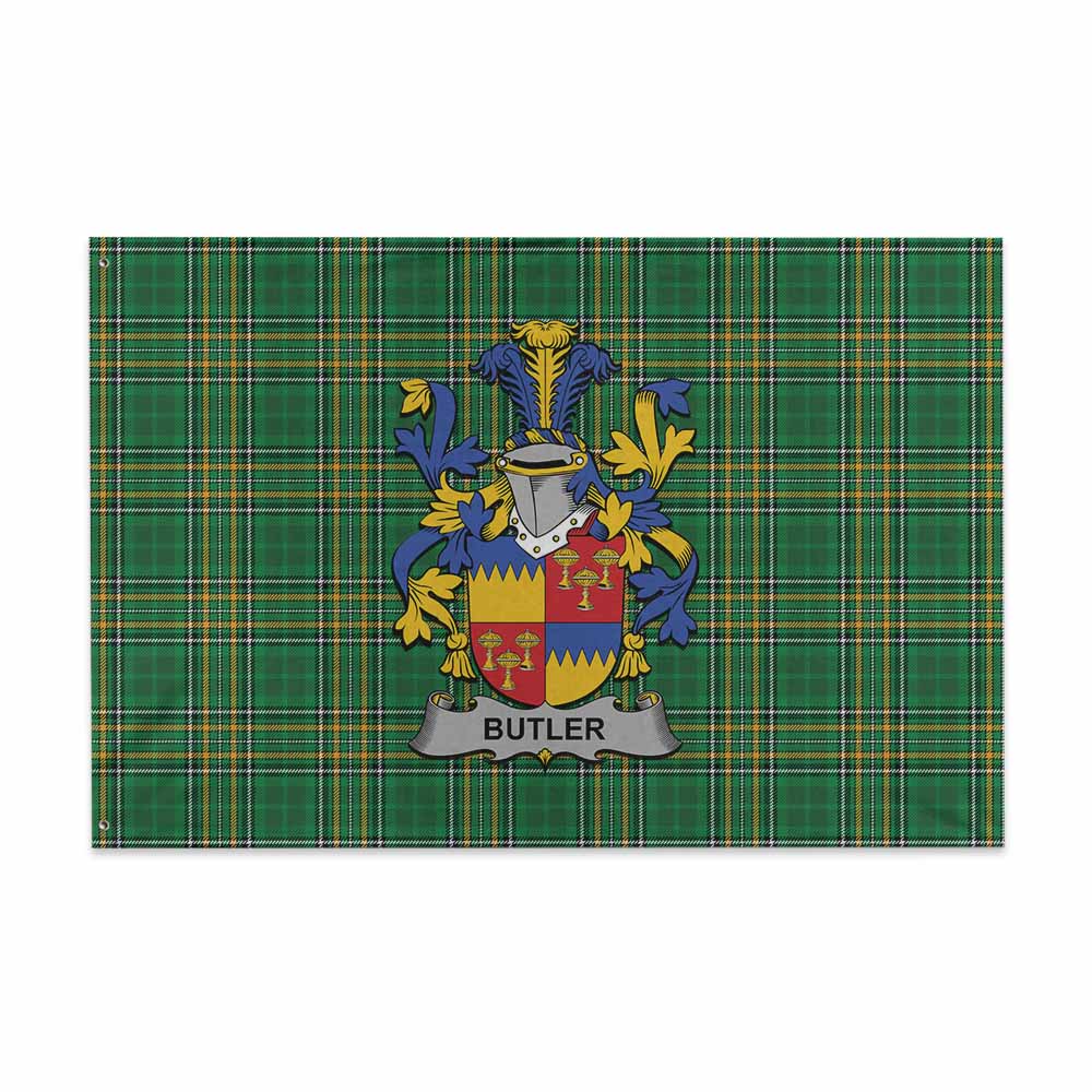 Tartan Vibes Clothing Butler Irish Clan Tartan House Flag with Coat of Arms