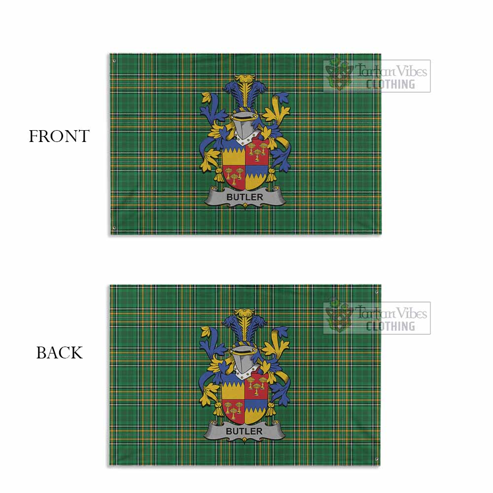 Tartan Vibes Clothing Butler Irish Clan Tartan House Flag with Coat of Arms