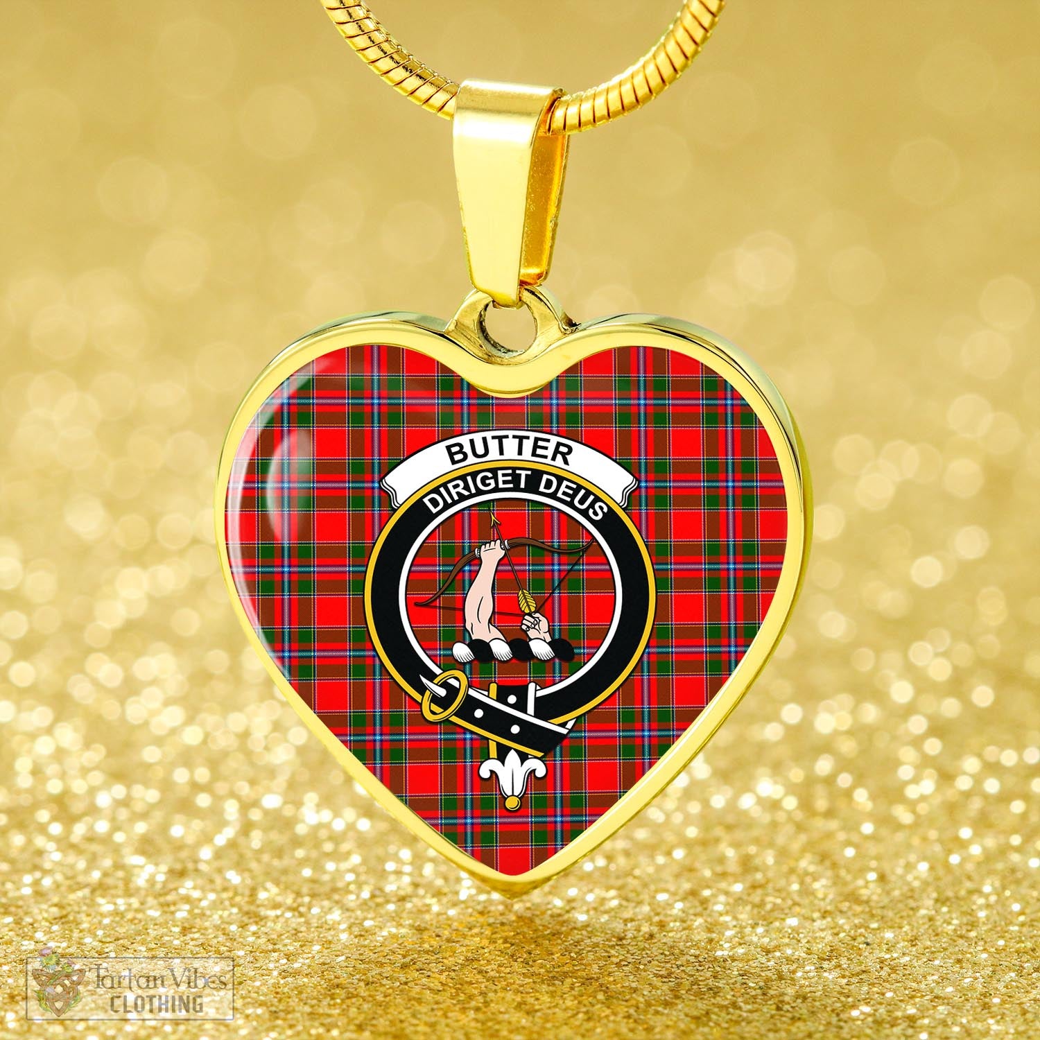 Butter Tartan Heart Necklace with Family Crest - Tartan Vibes Clothing